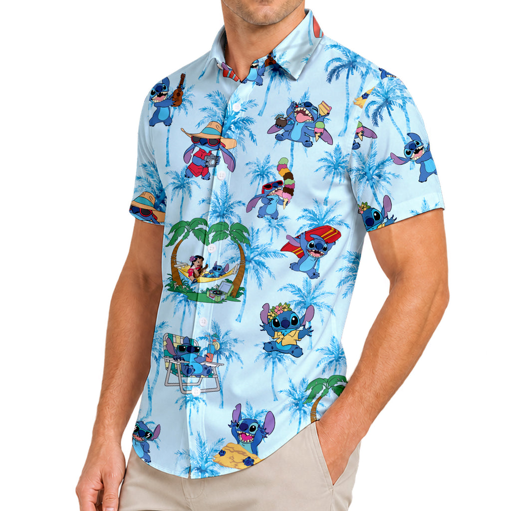 Men’s Disney Lilo & Stitch Tropical Vacation Short Sleeve Button-Up Shirt