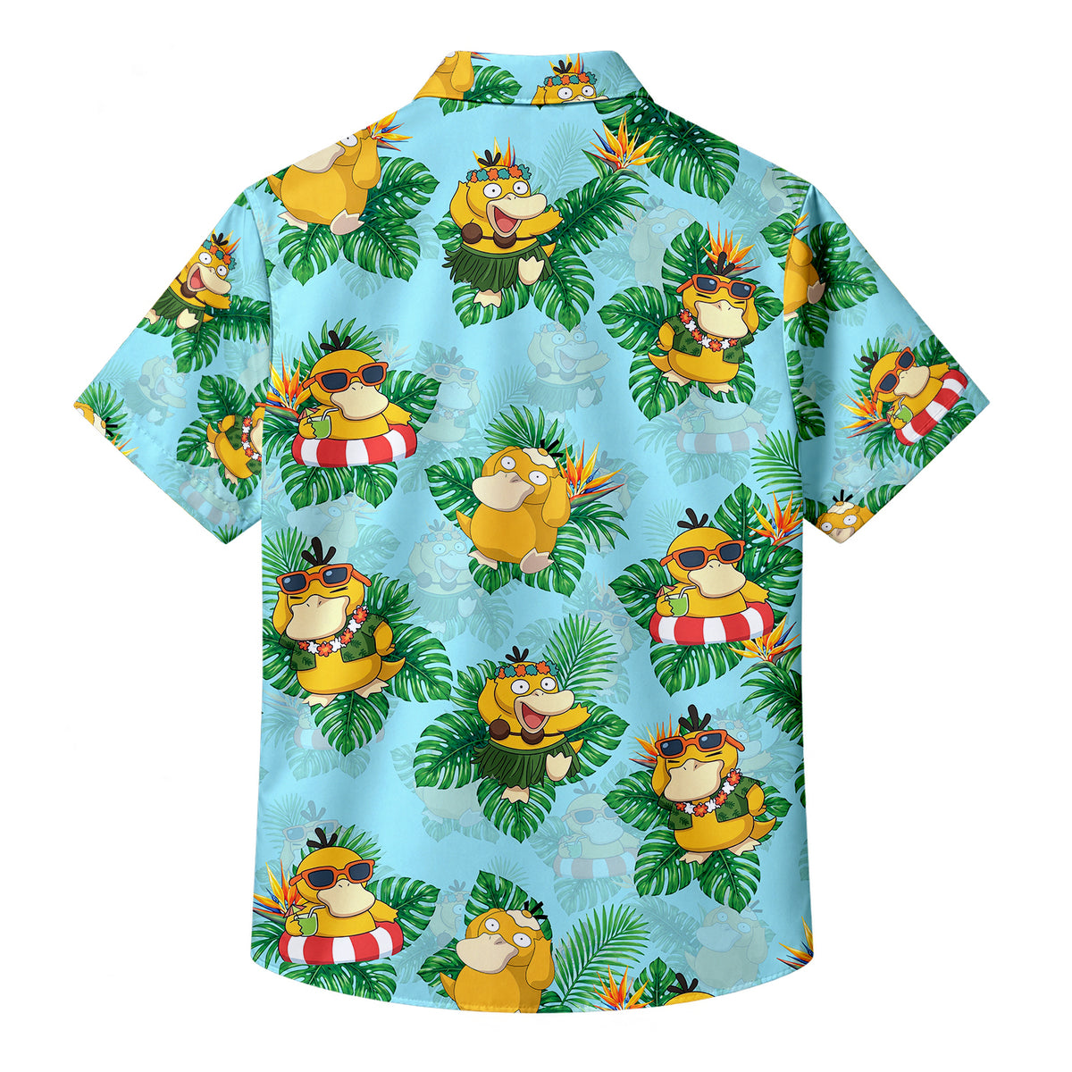 Men’s Pokémon Psyduck Tropical Leaf Short Sleeve Button-Up Shirt