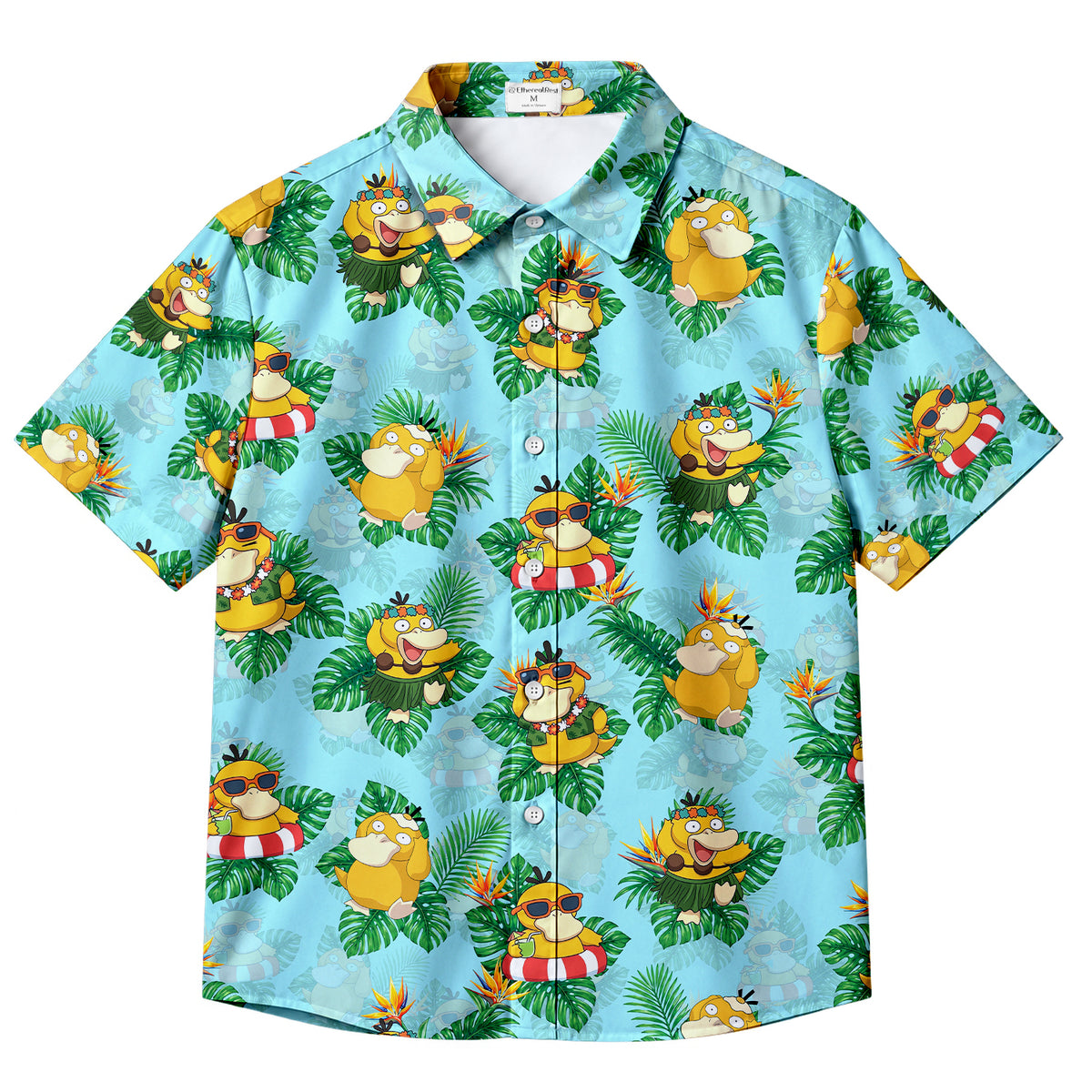 Men’s Pokémon Psyduck Tropical Leaf Short Sleeve Button-Up Shirt