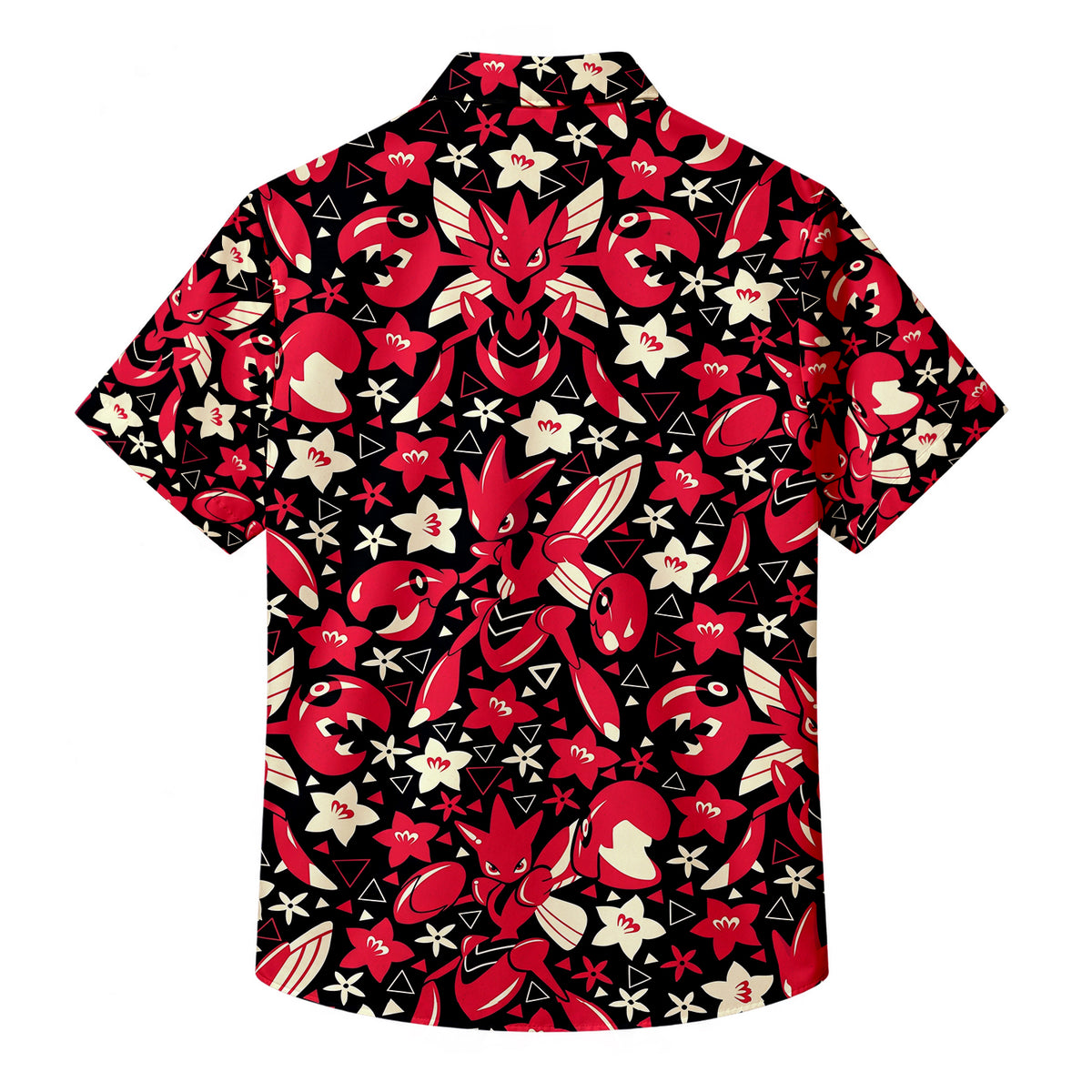 Men’s Pokémon Scizor Floral Pattern Short Sleeve Button-Up Shirt