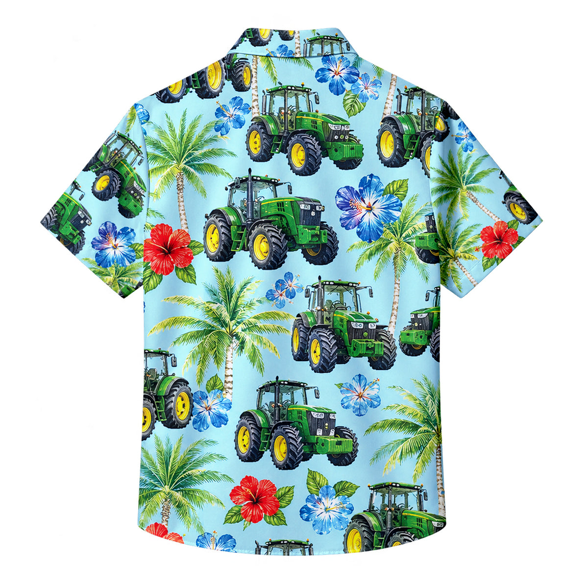 Men’s Green Tractor Tropical Floral Short Sleeve Button-Up Shirt