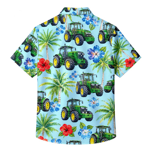 Men’s Green Tractor Tropical Floral Short Sleeve Button-Up Shirt