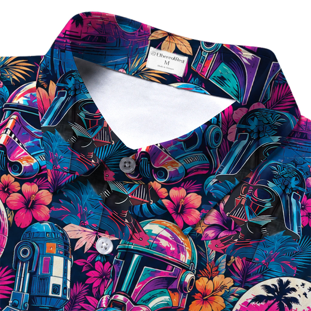 Men’s Star Wars Tropical Floral Character Collage Short Sleeve Button-Up Shirt