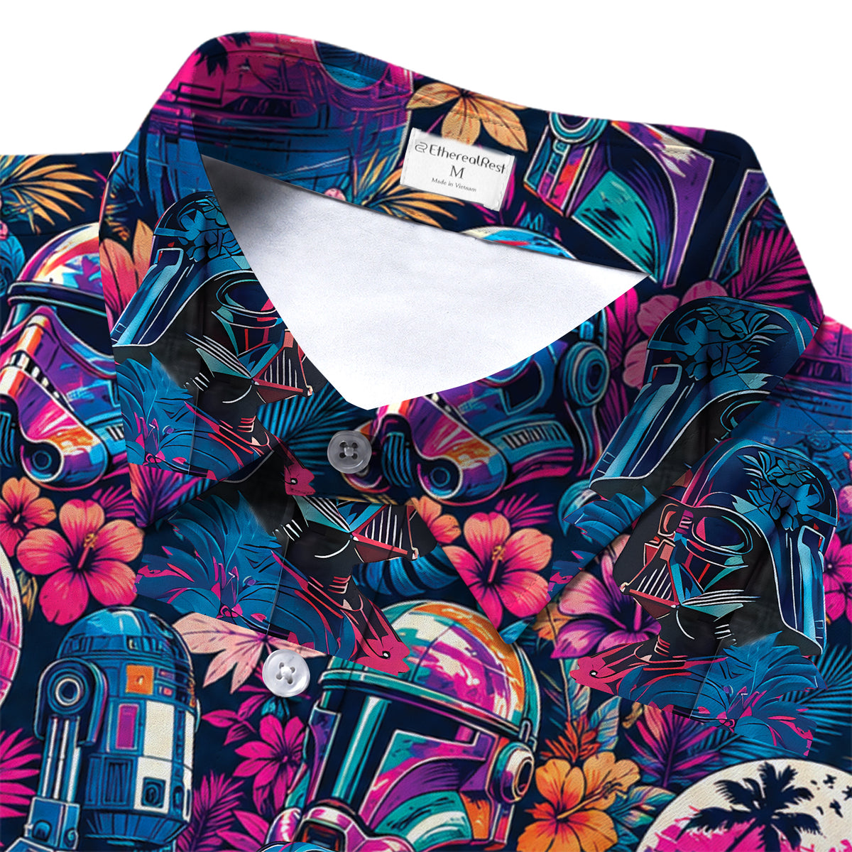 Men’s Star Wars Tropical Floral Character Collage Short Sleeve Button-Up Shirt
