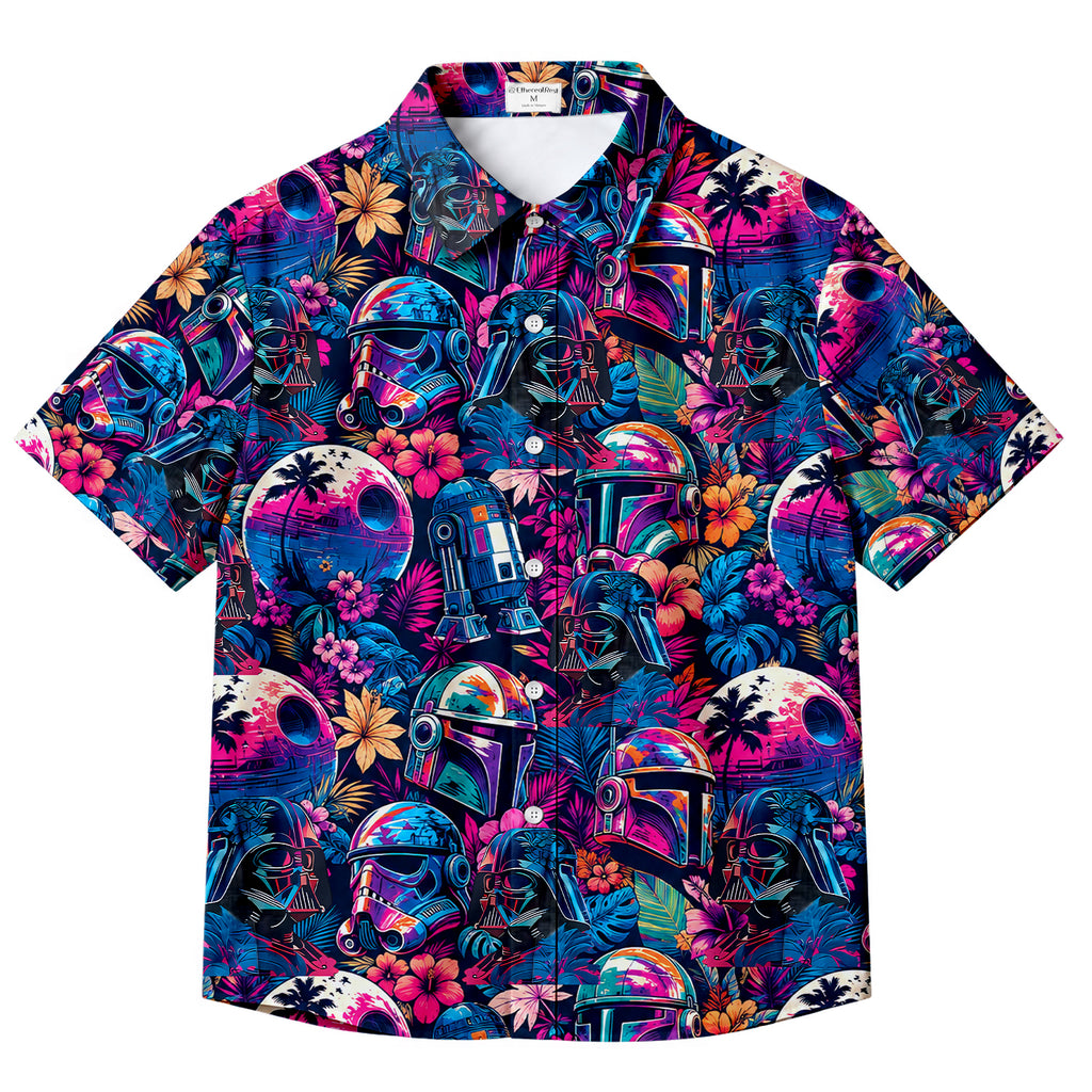 Men’s Star Wars Tropical Floral Character Collage Short Sleeve Button-Up Shirt