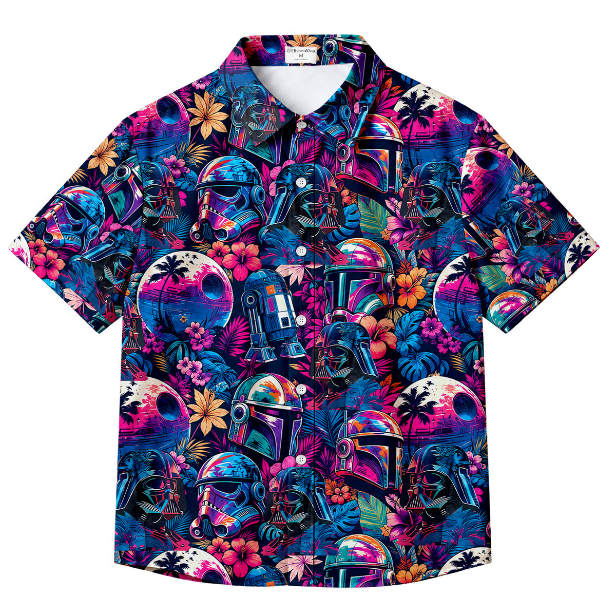 Men’s Star Wars Tropical Floral Character Collage Short Sleeve Button-Up Shirt