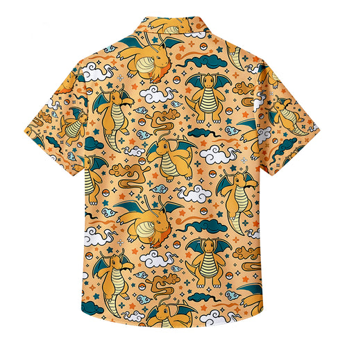 Men’s Pokémon Dragonite Cloud Pattern Short Sleeve Button-Up Shirt