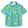 Men’s Pokémon Mudkip and Feraligatr Pond Pattern Short Sleeve Button-Up Shirt