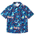 Men’s Pokémon Water-Type Characters Ocean Pattern Short Sleeve Button-Up Shirt