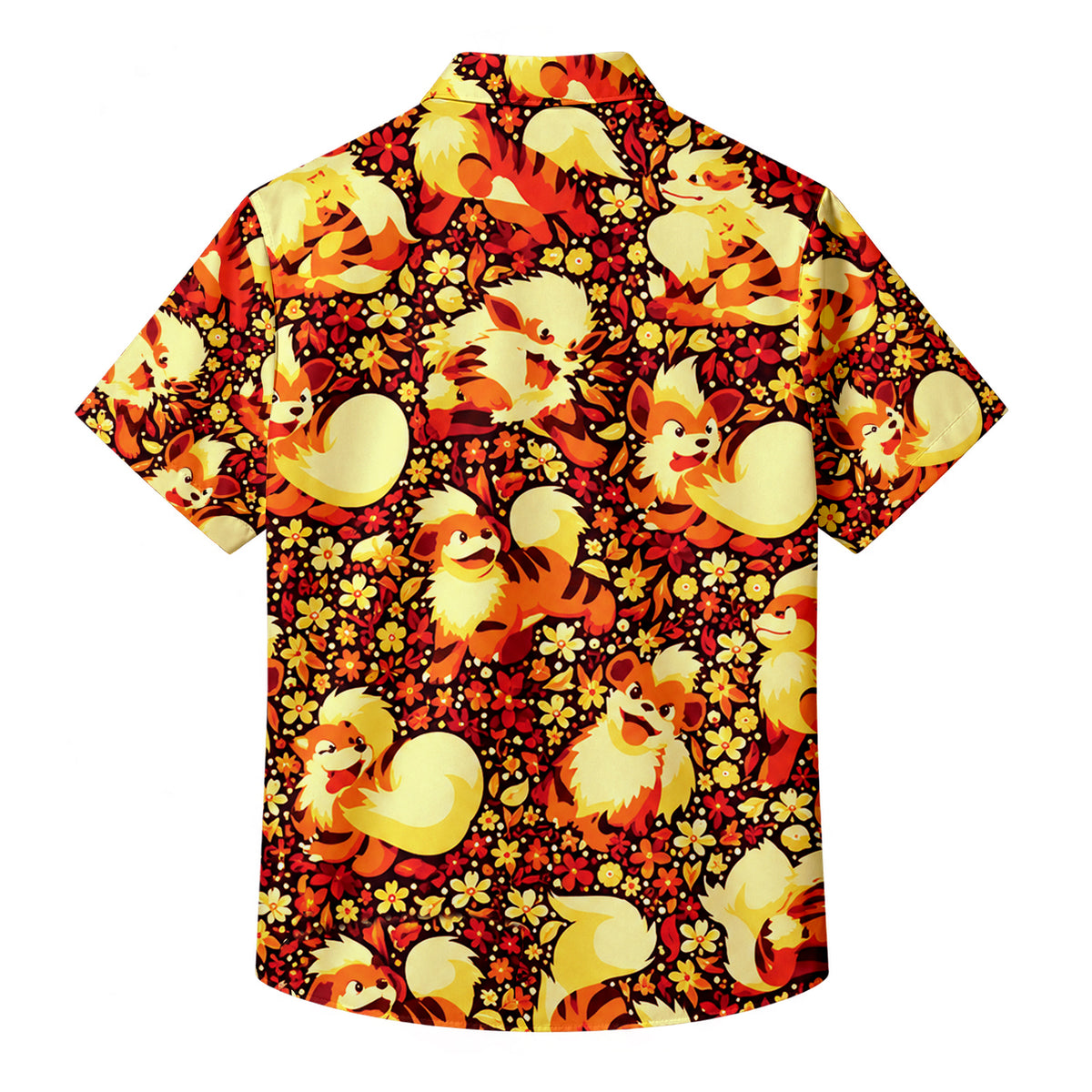 Men’s Pokémon Growlithe and Arcanine Floral Short Sleeve Button-Up Shirt