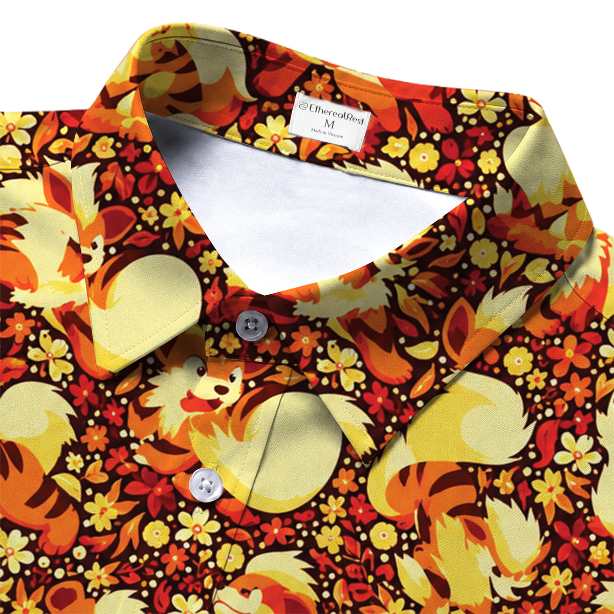 Men’s Pokémon Growlithe and Arcanine Floral Short Sleeve Button-Up Shirt