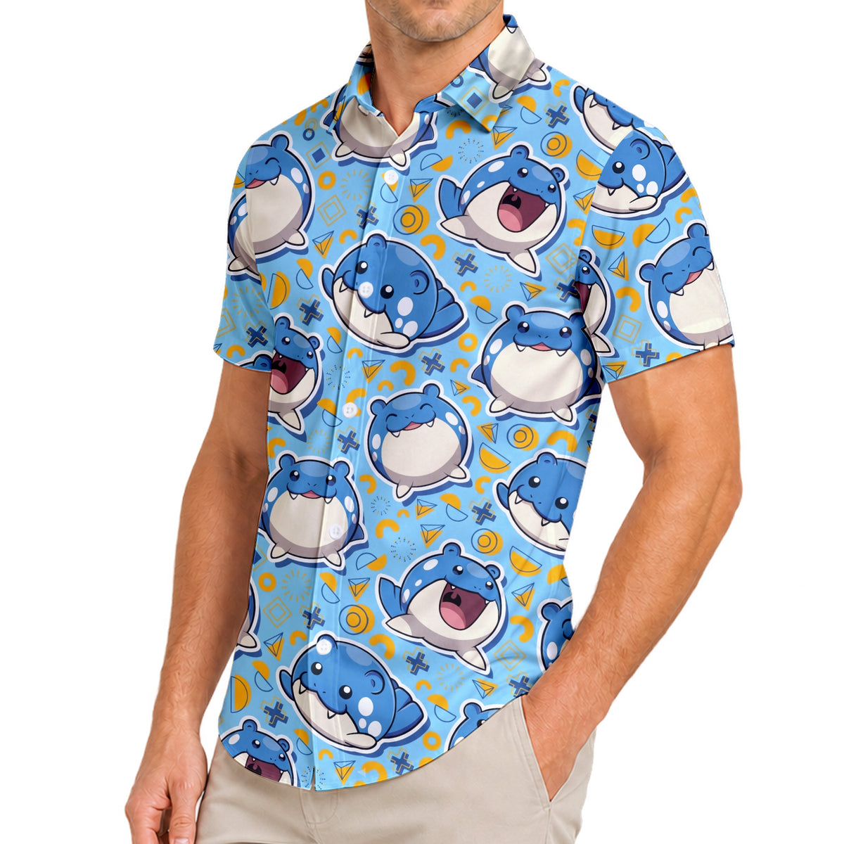 Men’s Pokémon Spheal Pattern Short Sleeve Button-Up Shirt