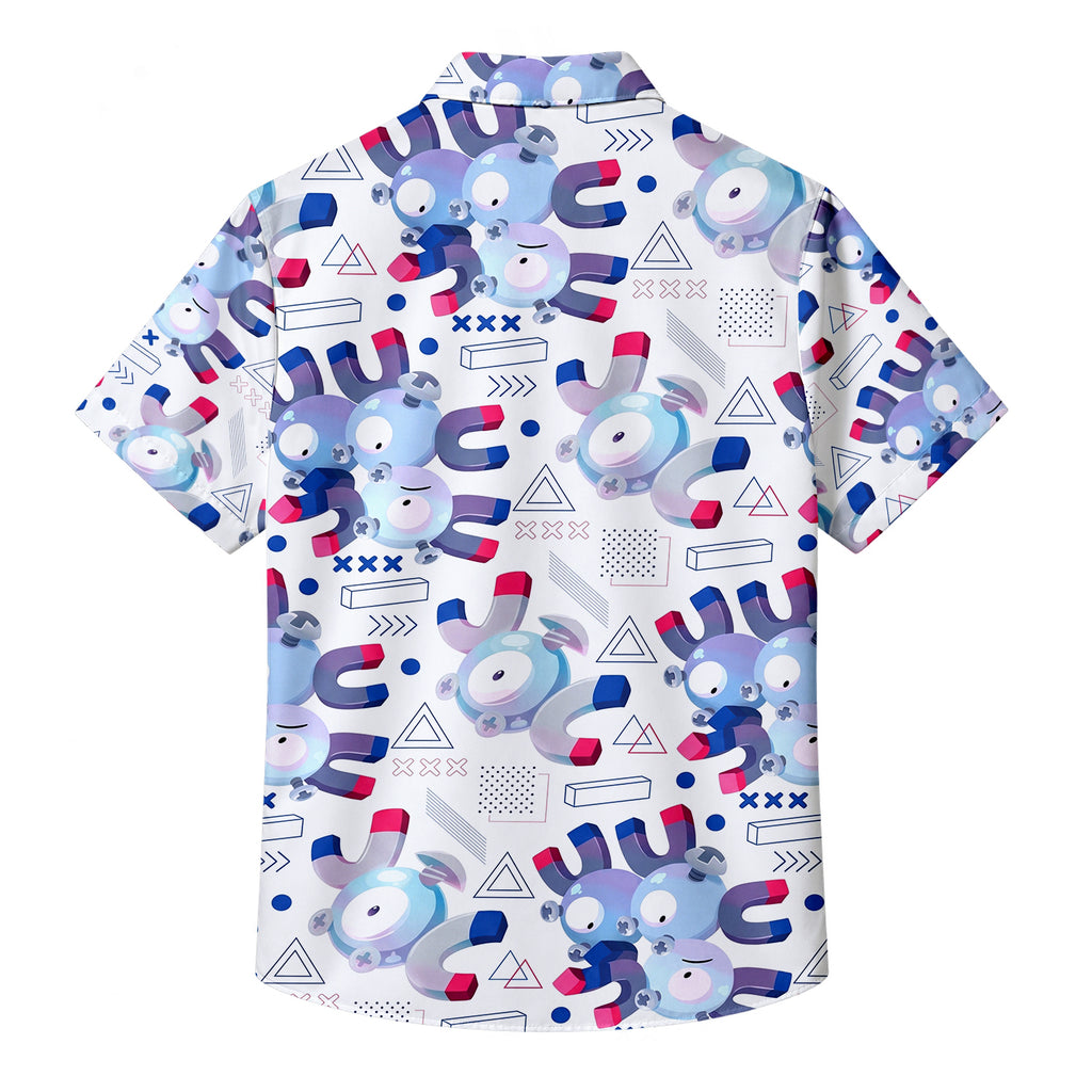 Men’s Pokémon Magnemite Magnet Pattern Short Sleeve Button-Up Shirt