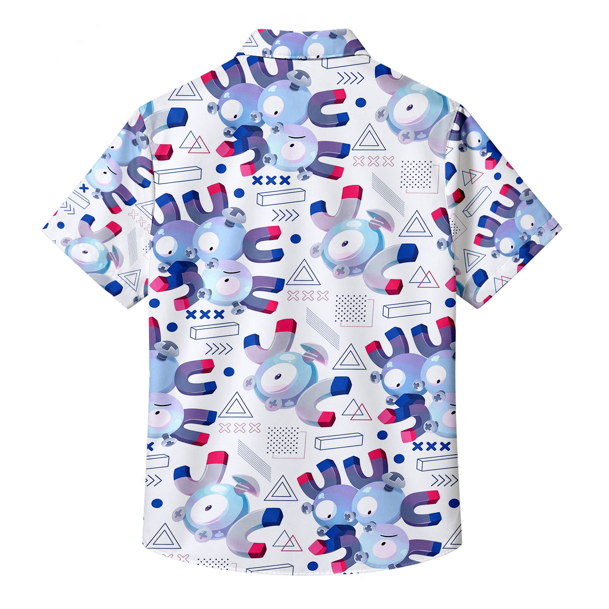 Men’s Pokémon Magnemite Magnet Pattern Short Sleeve Button-Up Shirt