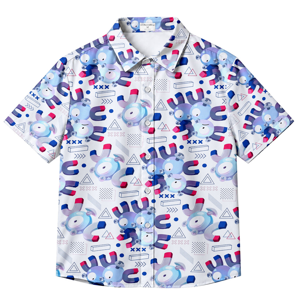Men’s Pokémon Magnemite Magnet Pattern Short Sleeve Button-Up Shirt