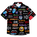 Men’s Black Classic Rock Band Logo Collage Short Sleeve Button-Up Shirt