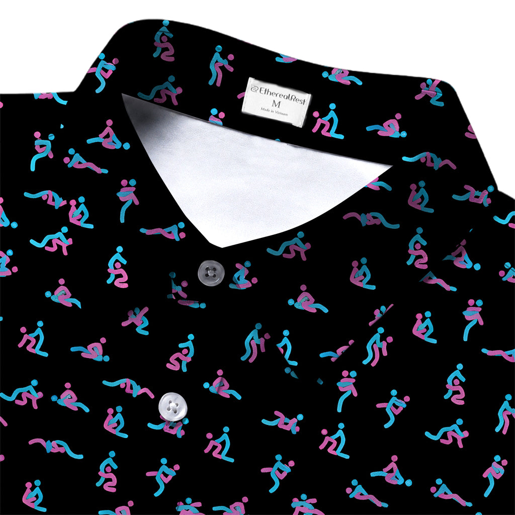 Men’s Black Kama Sutra Pattern Short Sleeve Button-Up Shirt