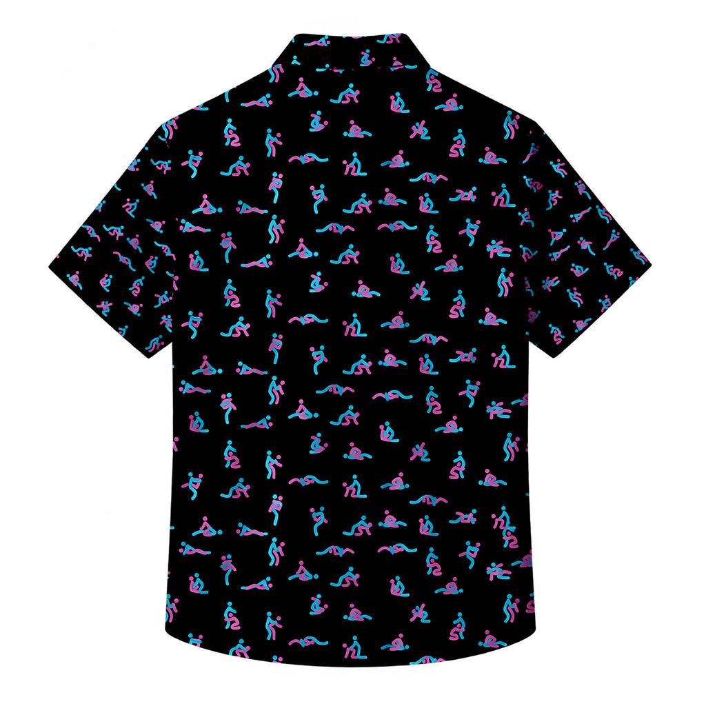 Men’s Black Kama Sutra Pattern Short Sleeve Button-Up Shirt