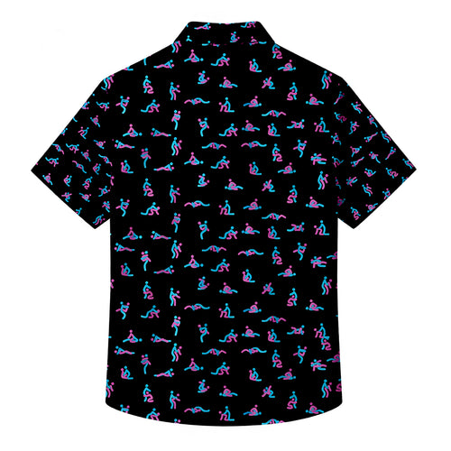 Men’s Black Kama Sutra Pattern Short Sleeve Button-Up Shirt