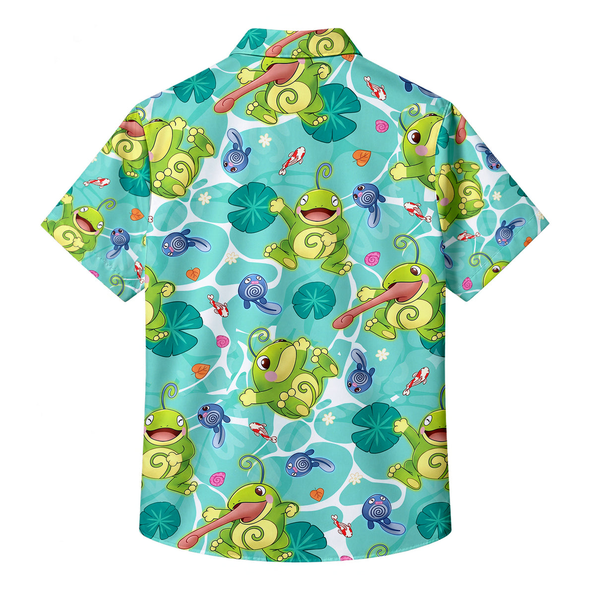 Men’s Pokémon Politoed and Poliwag Pattern Short Sleeve Button-Up Shirt