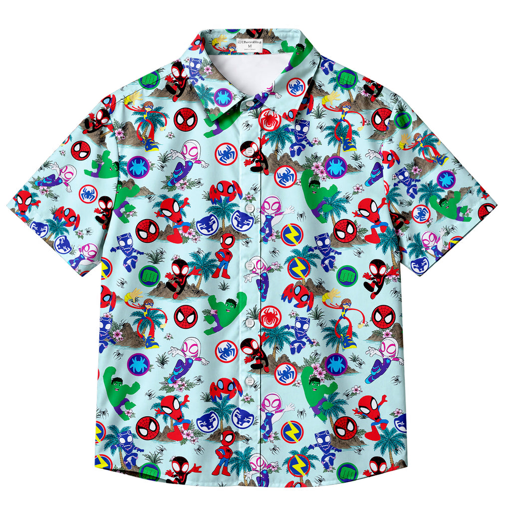 Men’s Marvel Spidey and His Amazing Friends Tropical Short Sleeve Button-Up Shirt