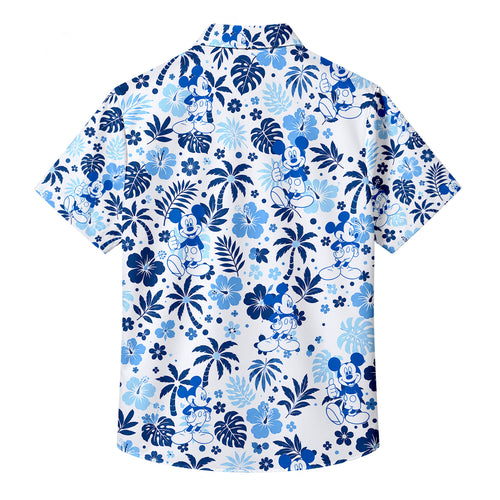 Men’s Blue Mickey Mouse Tropical Floral Short Sleeve Button-Up Shirt