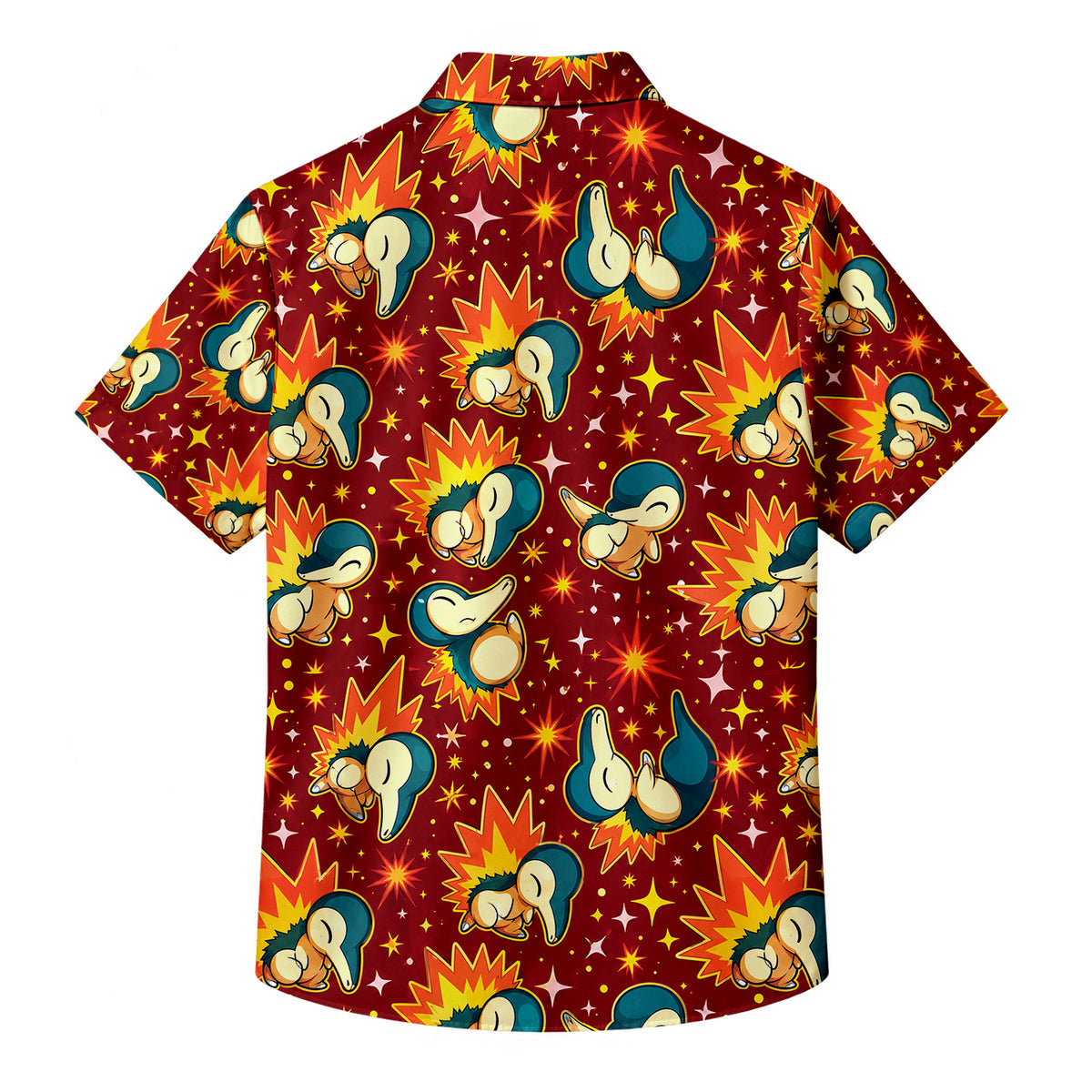 Men’s Pokémon Cyndaquil Fire Pattern Short Sleeve Button-Up Shirt