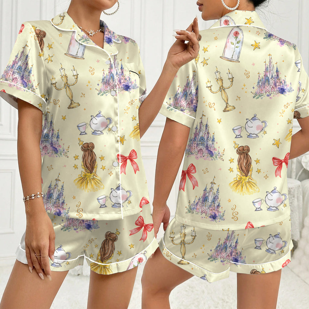 Women’s Beauty and the Beast Belle Princess Short Sleeve Pajama Set