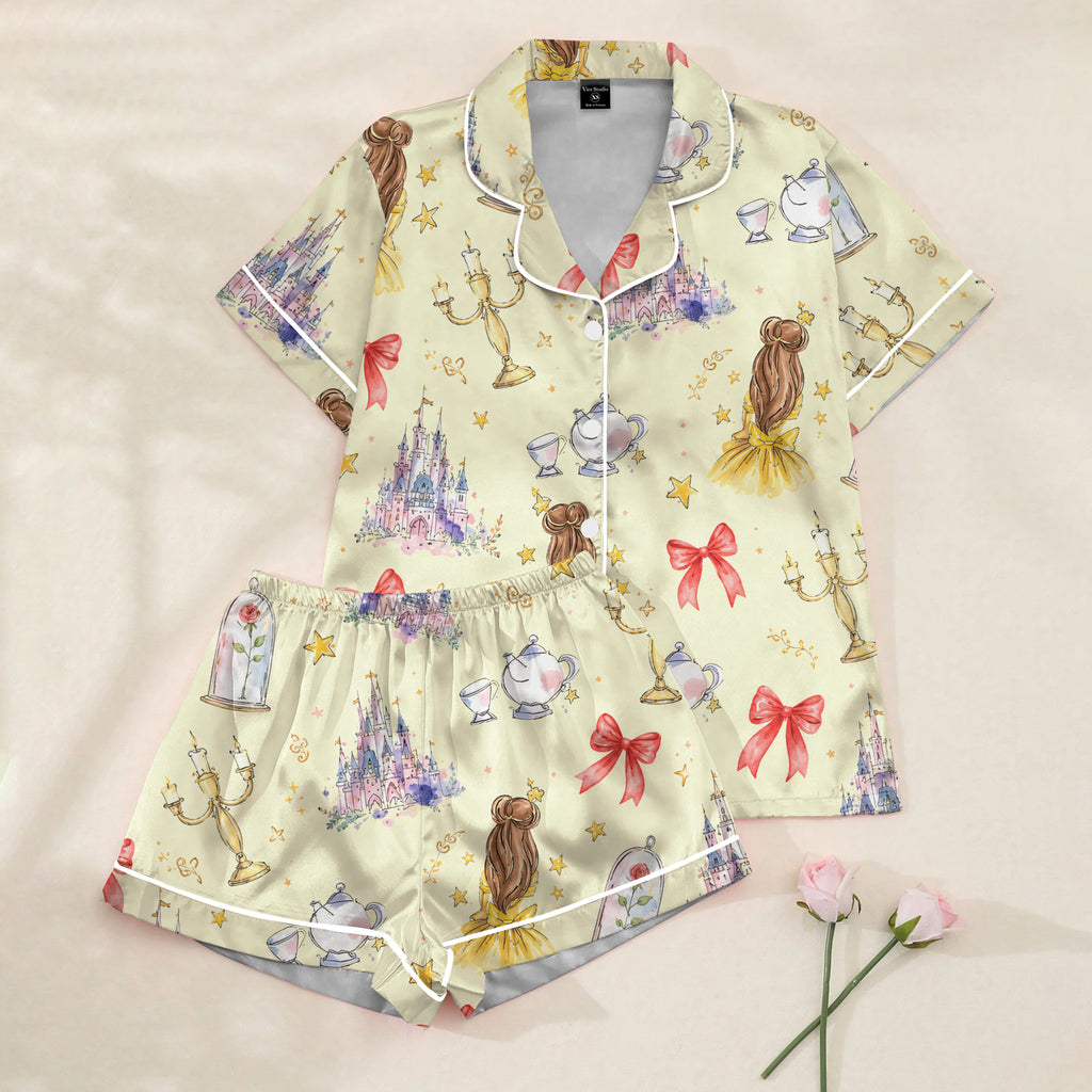 Women’s Beauty and the Beast Belle Princess Short Sleeve Pajama Set