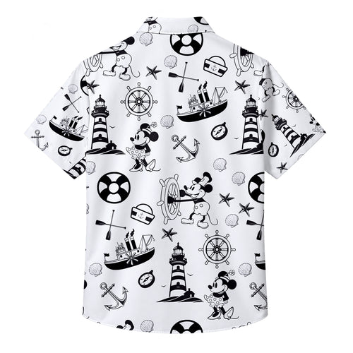 Men’s Mickey and Minnie Mouse Nautical Short Sleeve Button-Up Shirt