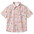 Men’s Pink Cartoon Dog Pattern Short Sleeve Button-Up Shirt