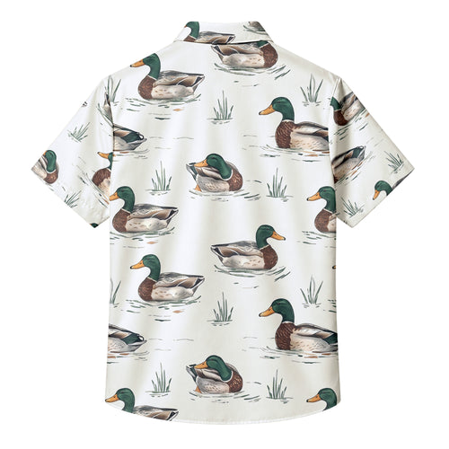 Men’s Mallard Duck Pattern Short Sleeve Button-Up Shirt