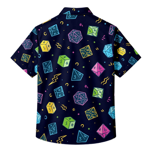Men’s Colorful RPG Dice Pattern Short Sleeve Button-Up Shirt