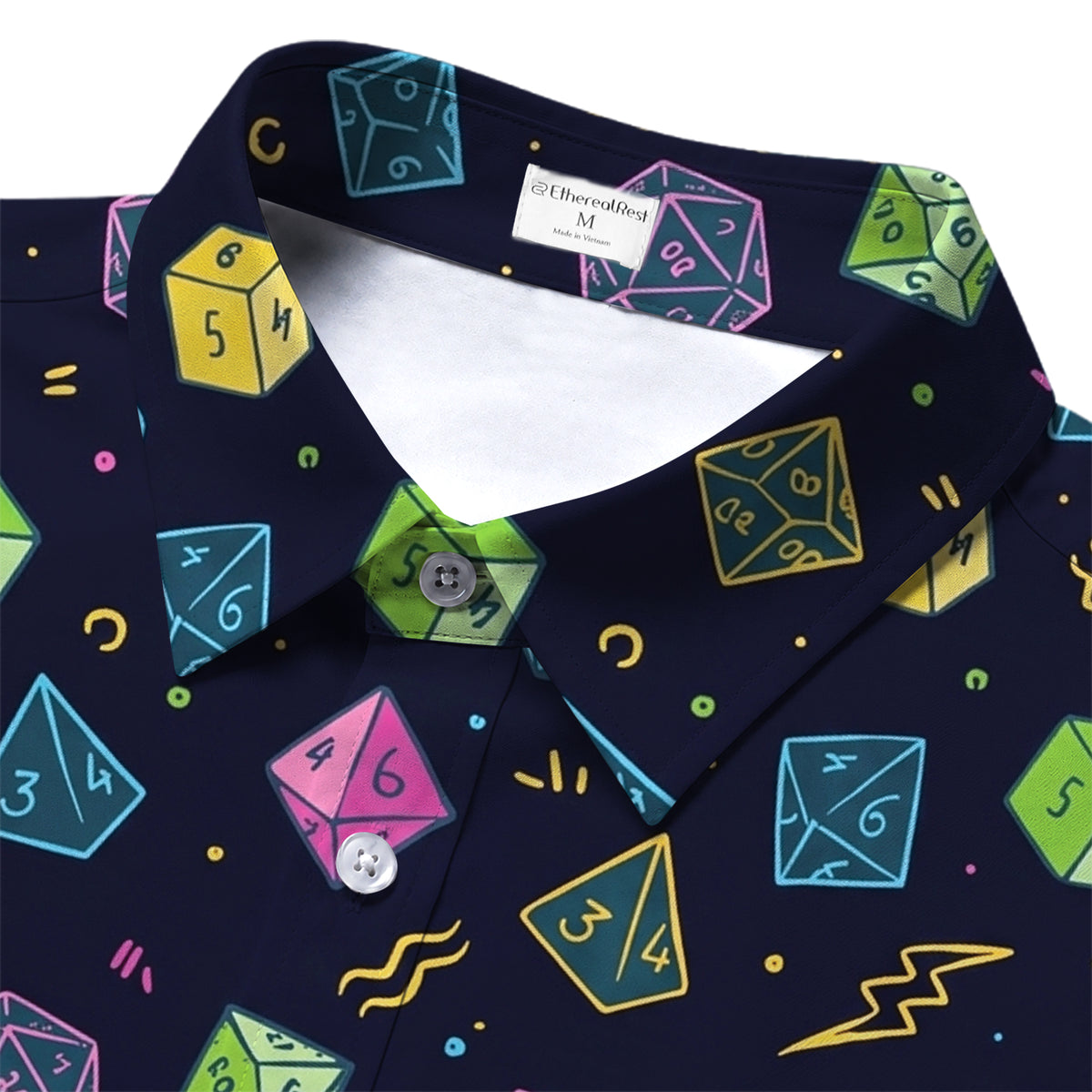 Men’s Colorful RPG Dice Pattern Short Sleeve Button-Up Shirt