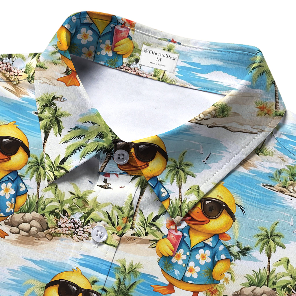 Men’s Tropical Beach Duck Short Sleeve Button-Up Shirt