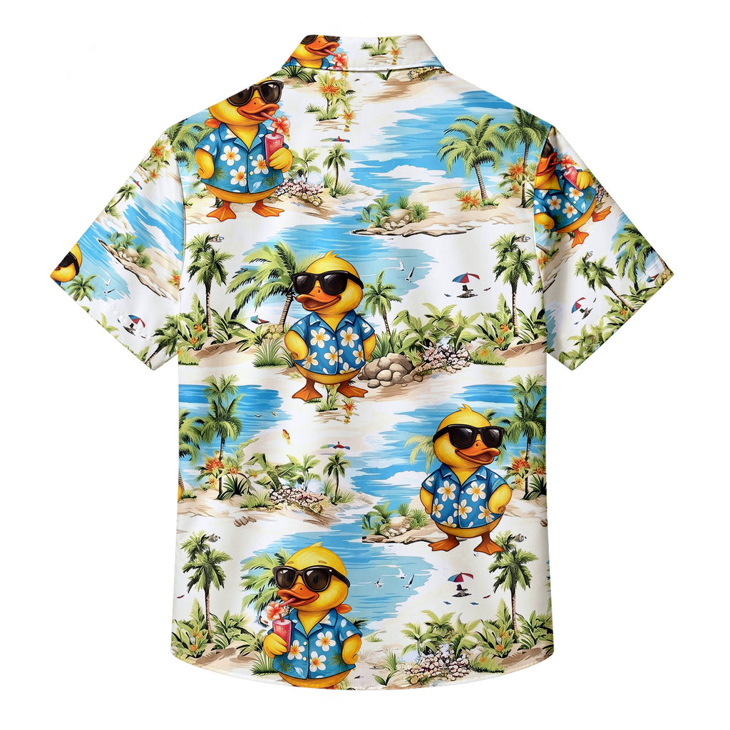 Men’s Tropical Beach Duck Short Sleeve Button-Up Shirt