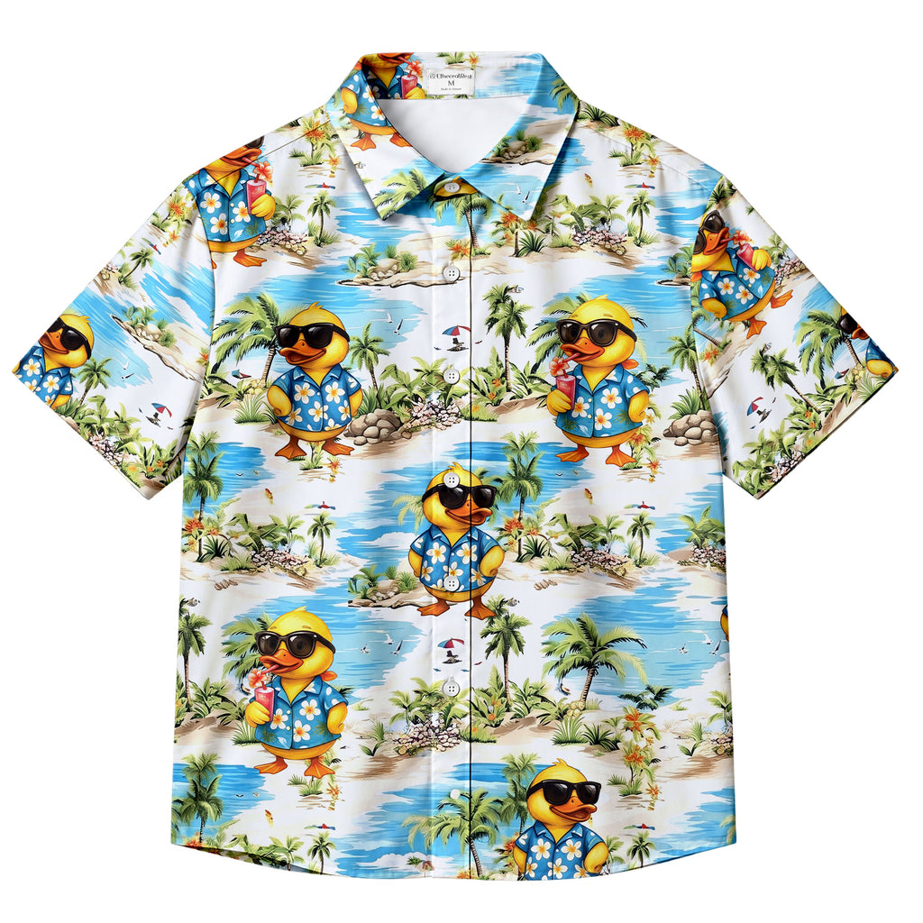 Men’s Tropical Beach Duck Short Sleeve Button-Up Shirt