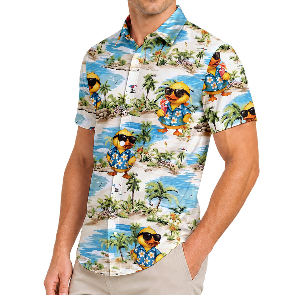 Men’s Tropical Beach Duck Short Sleeve Button-Up Shirt