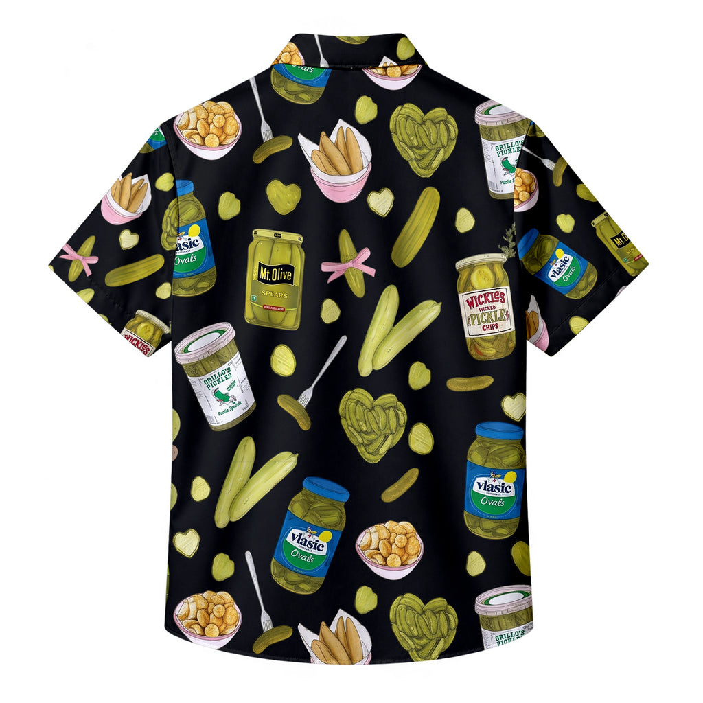 Men’s Black Pickle Pattern Short Sleeve Button-Up Shirt