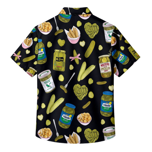 Men’s Black Pickle Pattern Short Sleeve Button-Up Shirt