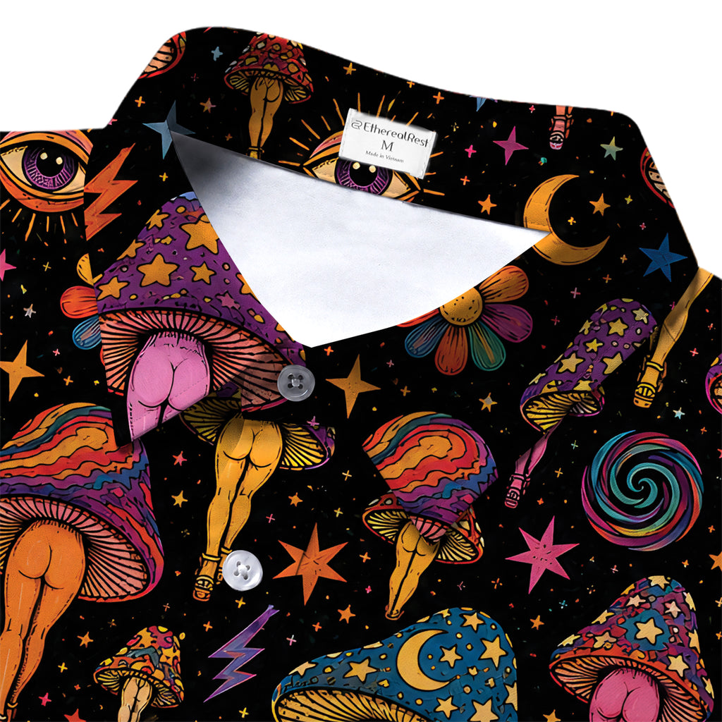 Men’s Psychedelic Mushroom Legs Short Sleeve Button-Up Shirt