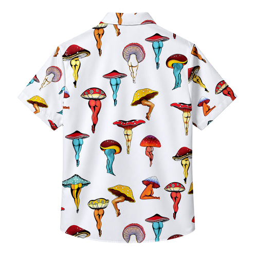 Men’s Funny Mushroom Legs Short Sleeve Button Up Shirt