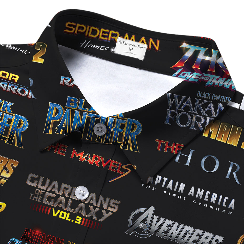 Men’s Marvel Superhero Movies Short Sleeve Button Up Shirt