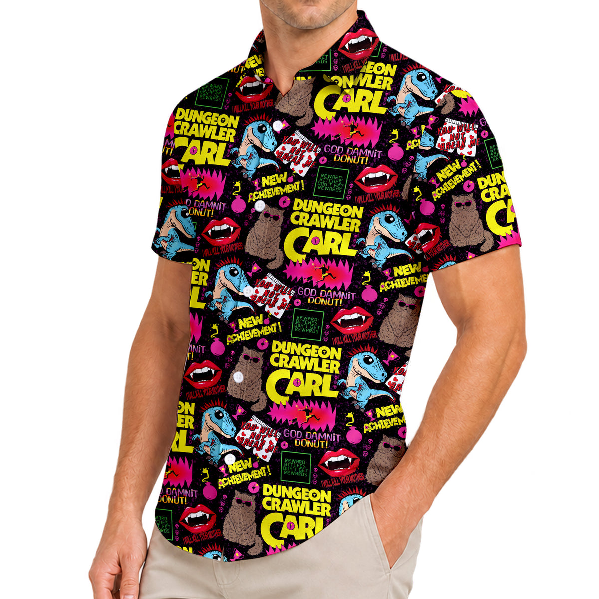 Men’s Dungeon Crawler Carl Short Sleeve Button Up Shirt