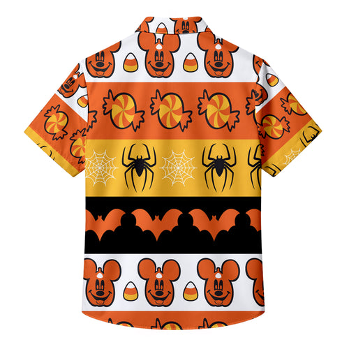 Men’s Mickey Pumpkin Halloween Short Sleeve Button Up Shirt