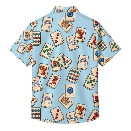 Men’s Mahjong Tile Short Sleeve Button Up Shirt