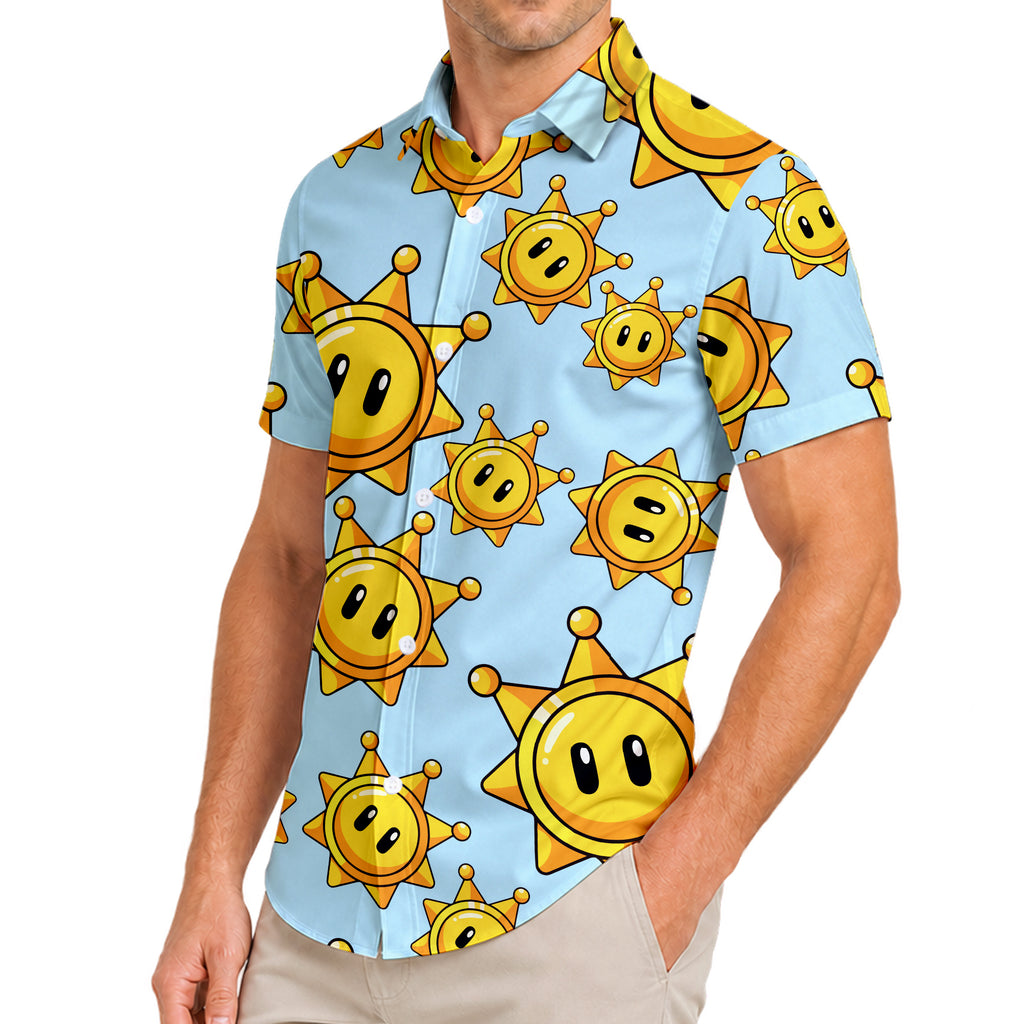 Men’s Super Star Gaming Short Sleeve Button Up Shirt