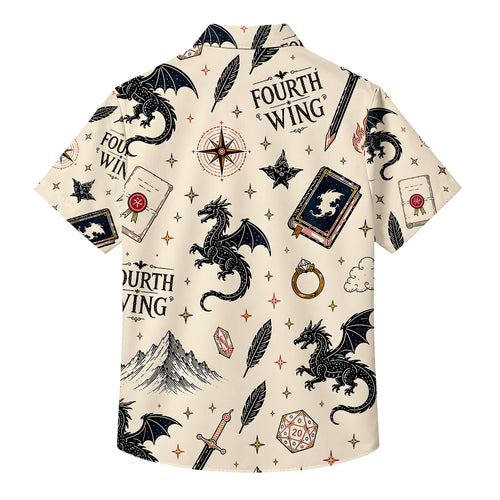 Men’s Fourth Wing Dragon Fantasy Short Sleeve Button Up Shirt