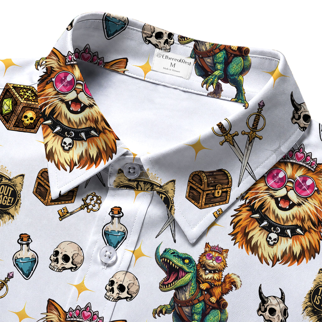 Men’s Dungeon Crawler Carl Princess Donut Fantasy Short Sleeve Button Up Shirt