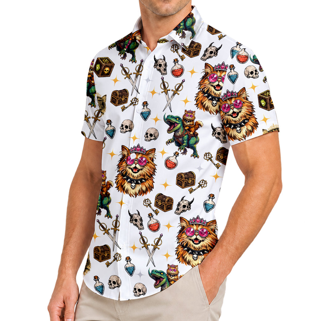 Men’s Dungeon Crawler Carl Princess Donut Fantasy Short Sleeve Button Up Shirt
